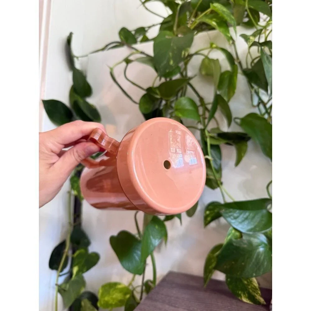 Vintage Peach Plastic Mug with Lid – No Straw